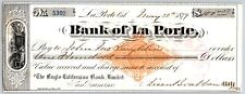 Bank of La Porte Check John Mac Laughlin 1879 Mining Vignette RN-G1 Rev Stamp picture