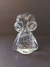Vintage Clear Glass Owl Figurine paperweight Unsigned organized bubbles picture