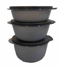 Tupperware Crystalwave Microwave Med & Small Bowl Set X 3 Black Lid White Vent picture