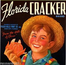 Dade City Florida Cracker Boy Orange Citrus Fruit Crate Label Vintage Art Print picture