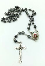 St. Saint Expedite San Expedito  Rosary Hematite Beads Necklace Prayer Card  picture