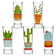 Set of 5 Party Shot Glasses, Cactus Print for Holiday Fiesta Themed Drink 2 Oz picture