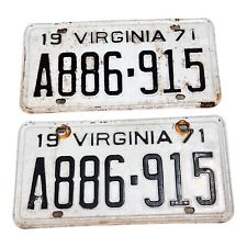 Vintage 1971 Virginia Collectible License Plate Set Of Two Matching A886 915  picture