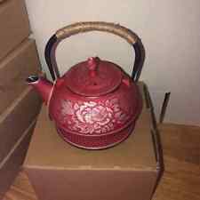 Cast iron japan tea pot red flower w/ trivet for serving only Ships from USA picture