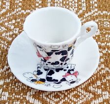 Miniature Cow Teacup & Saucer Porcelain Taiwan Blk & White Cows with Bows Image picture