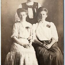 c1910s 3 Women Edwardian Hair RPPC Spectacles Unhappy Faces Real Photo A140 picture