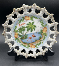 Vtg. 6-Inch Florida Souvenir Plate w/ Gold Trim, Flamingoes, Palms, Citrus picture