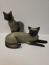 Lot Of 2 Lynda Pleet Signed Mid century Simese Cat Figurines Handmade Resin Gray picture