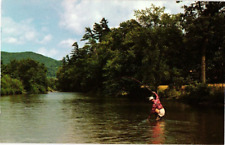 Postcard Fisherman Fly Fishing in River 