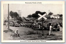Postcard Rush Springs OK Oklahoma Watermelon Capitol Trucks At Scales c1940s AT1 picture