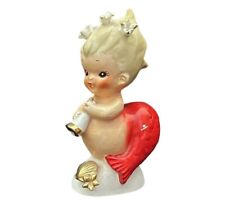 Bradley Mermaid Baby Playing Horn Red Tail Made in Japan 1950s Rare HTF Vintage picture