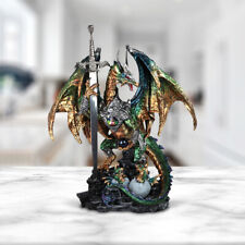 Medieval Green Dragon with Sword Statue 15.5