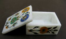 3 x 2 Inches Giftable Box Inlaid with Floral Design Rectangle Marble Jewelry Box picture