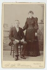 Antique Circa 1880s Cabinet Card Beautiful Young Couple Posing Rockford, MI picture