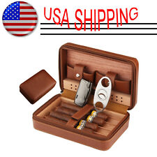 Cohiba Travel Leather Cedar Wood Cigar Humidor Case Box Lighter Cutter Gift Box picture