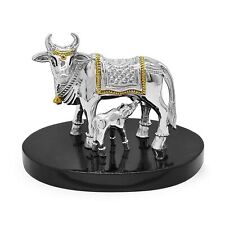 Traditional Pure Silver Kamdhenu Cow and Calf Idol For Puja & Gifting 60gm picture