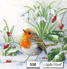 (538) TWO Individual Paper Luncheon Decoupage Napkins - ROBIN BIRD SNOW WINTER picture