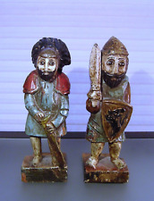 Vintage Folk Art Hand Carved Wood Bookends Medieval Knights picture