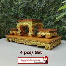 4 pcs/ Set Small Altar Table Thai Buddha Worship Teak Wood Amulet Handmade picture