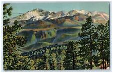1942 Pikes Peak Towering Over The Serried Hills Colorado Springs CO Postcard picture