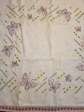 Lovely Hand Embroidered Tablecloth Purple Butterflies Floral Crochted Trim Read picture