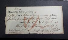 Archibald Gracie signed 1798 Bank of New York Cashier Check - Gracie Mansion  picture