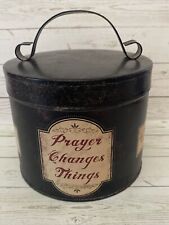 Vintage Look Prayer tin Canister picture