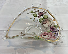 Heisey Lariat  Charleton Hand Painted Roses Blown Glass Bon Bon Dish Vtg 1940’s picture