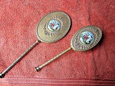   ANTIQUE BRONZE GERMAN  SET   BRASH  AND  MIRROR  WITH  MINIATURE picture