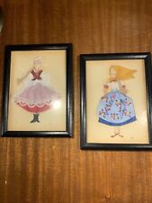 2 Vintage Framed Fabric Folk Art European Girls~1950s~8”~From Ontario Canada picture