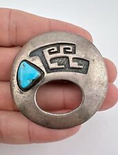 Vintage Hopi Sterling Silver Blue Turquoise Tribal Design Overlay Pin Pendant picture