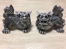  Shisa Okinawa Lion Figurine Dog Foo Guardian Set Pottery Shishi Japanese Silver picture