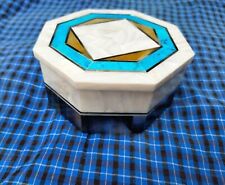 Octagon Marble Trinket Box Gemstone Overlay Work Stationary Box for Study Table picture
