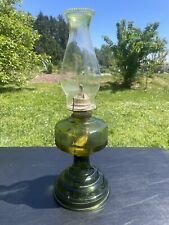 VINTAGE PLUME & ATWATER Olive Green GLASS OIL LAMP picture