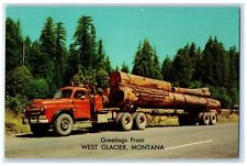 c1960's Truck with Tree Log Greetings from West Glacier Montana MT Postcard picture