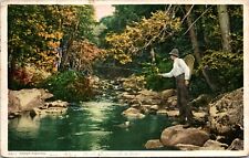 Vintage Old 1913 Trout Fishing Michigan Postcard picture