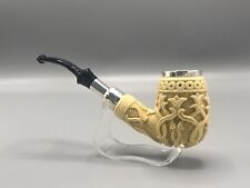 Ornate Bent Pipe New Block Meerschaum W Case#196 Silver Wearings Army Pocket picture