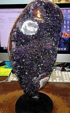  AMETHYST CRYSTAL CATHEDRAL GEODE URUGUAY; CLUSTER STEEL STAND STALACTITE BASE  picture