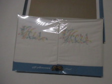 Vintage  HIS HERS Two Pillowcases Embroidered Multi Color Flowers & USA picture