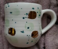 SUITE ONE STUDIO ANTHROPOLOGIE 16 OZ Painted Coffee Mug Seafoam Green Gold Mint  picture