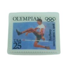 LAMINATED USA 25 CENT OLYMPIAN STAMP RAY EWRY PIN - Track Field Olympic Rings picture