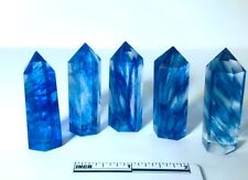 5pcs Mini 1.75'' Blue Smelting Quartz Crystal Point Healing Obelisk Wands Tower picture