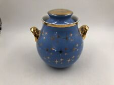 Pre-Owned Ceramic 9in Hall's Blue & Gold Made in the USA Canister DD02B17002 picture