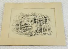Vintage Jas F. Murray Signed  1958 Pencil Drawing Covered Bridge Unframed picture