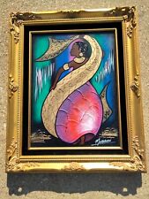MOBASSI AFRICAN AMERICAN WOMEN MERMAID ORIGINAL OIL ON CANVAS PAINTING 22 x 17 picture