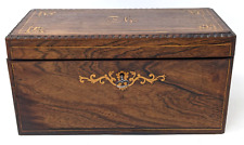 Antique French Wood Veneer Marquetry Scroll Thé Tea Caddy Storage Box & Key M24 picture