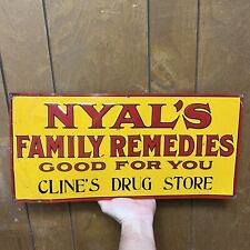 VINTAGE NYAL’S FAMILY REMEDIES CLINE’S DRUG STORE EMBOSSED TIN SIGN picture