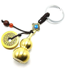 Feng Shui Coins w/Brass Calabash Wu Lou Key Chain for Longevity Wealth Success picture