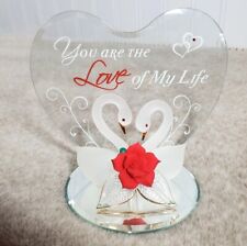 Glass Baron Swans Red Rose Love Of My Life Figurine Swarovski Valentines Day picture