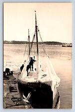 Vintage RPPC Boat Covered in Ice Seagull Bird Ocean O7 picture